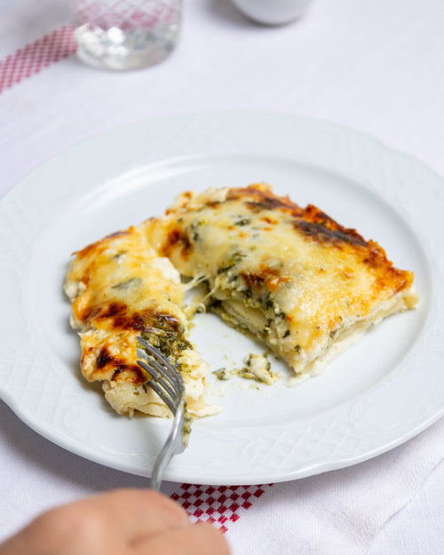 Lasaña de espinacas y cebolla confitada 350 g