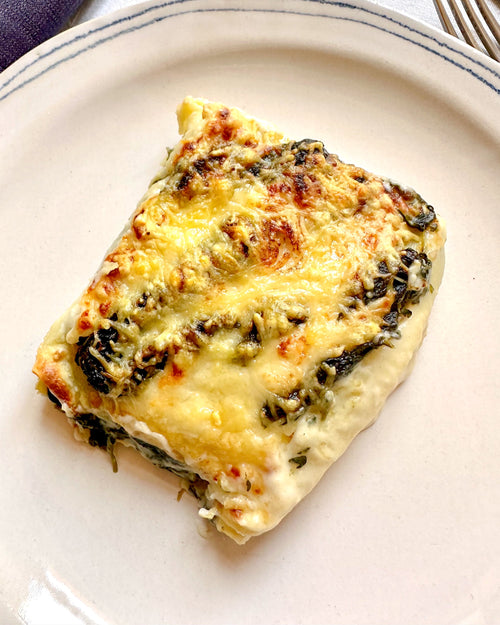 Lasaña de espinacas y cebolla confitada 350 g